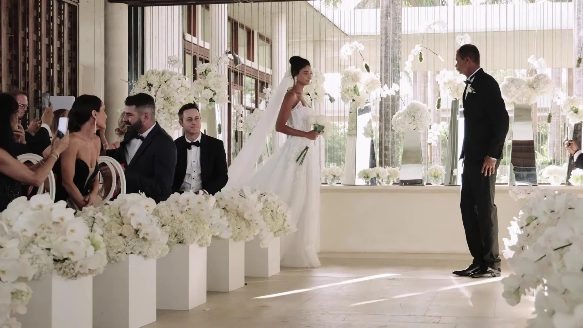 Wide ceremony with Daniela walking to Adam at Amanera Dominican Republic
