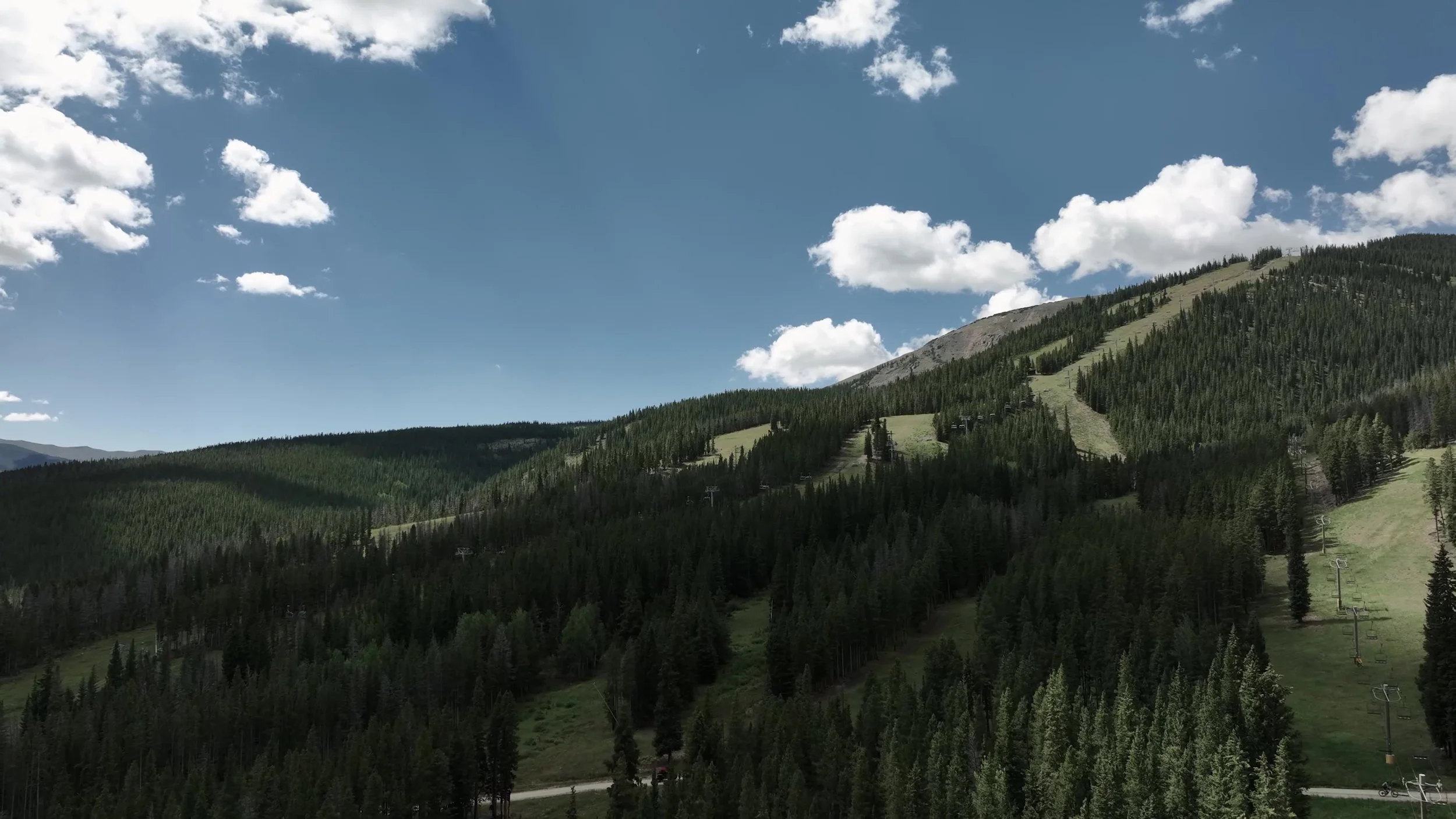 Ski runs and forested peaks above Breckenridge, Colorado