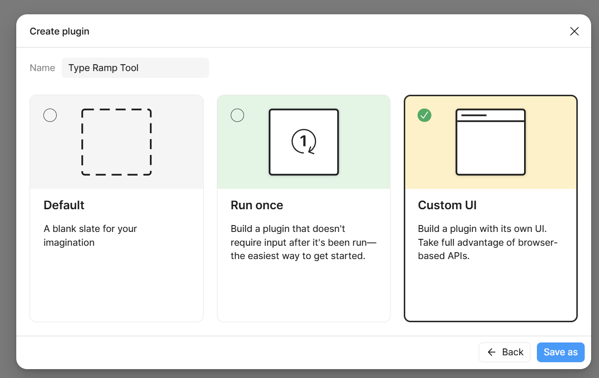 Selecting Custom UI for the Figma development plugin