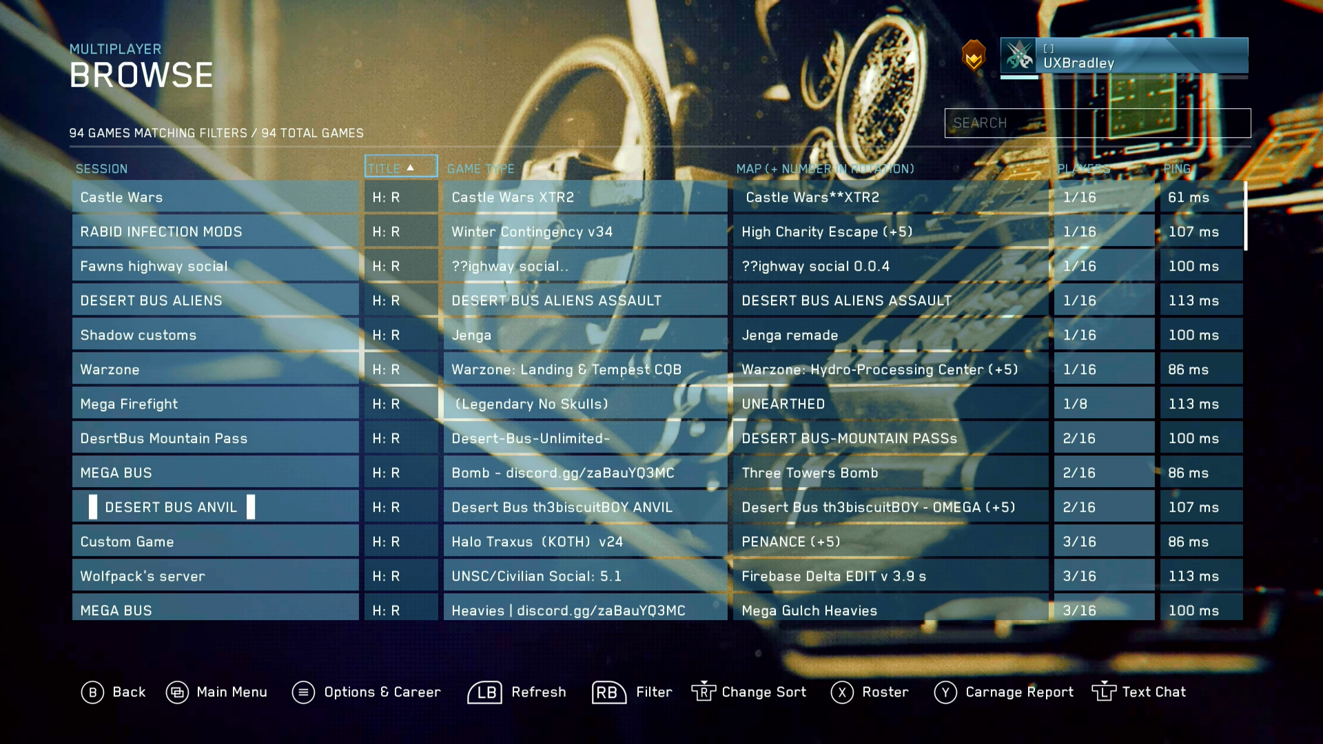 Revised Custom Game Browser sorting option shown in the helpbar