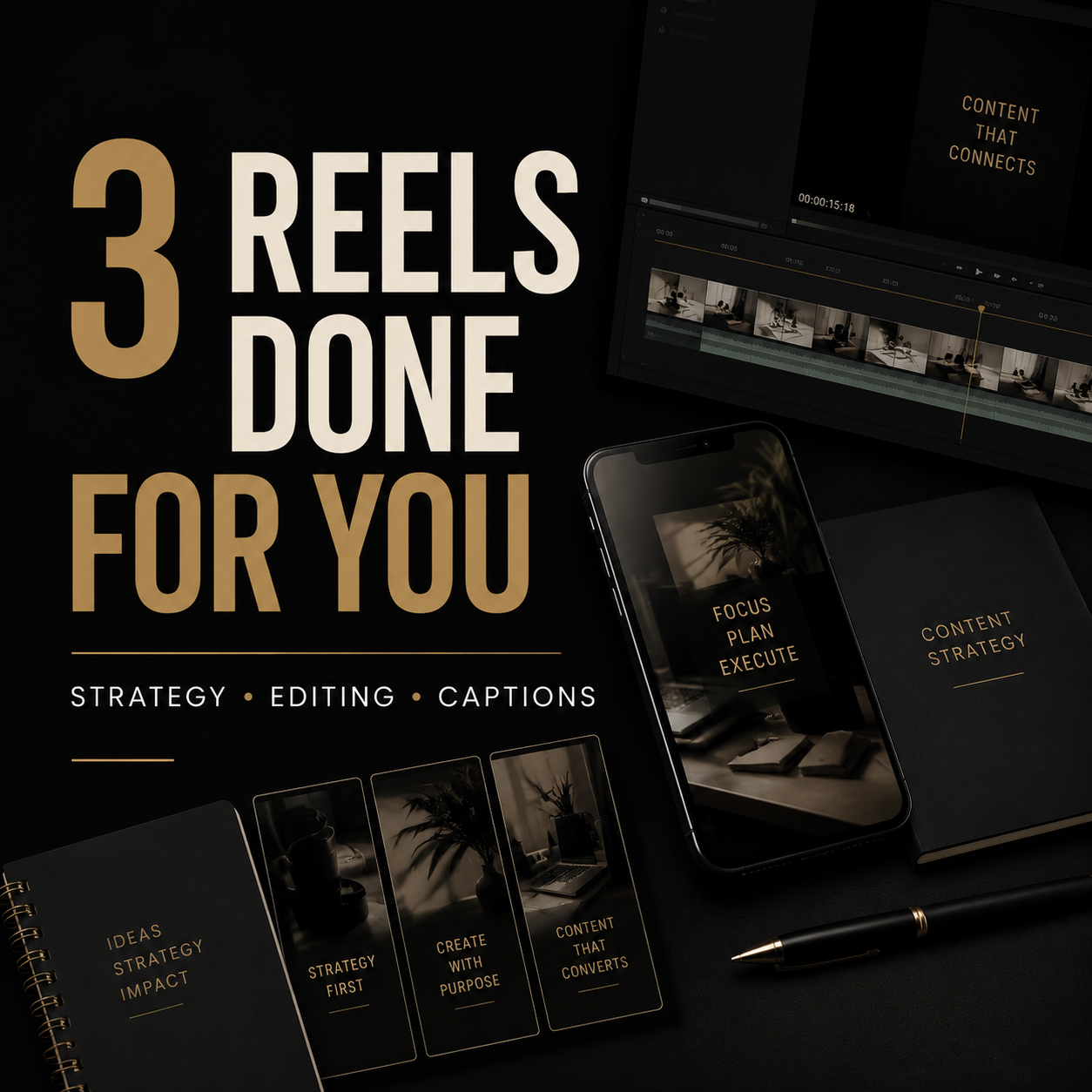 3 Reels Done for You — strategy, editing and captions