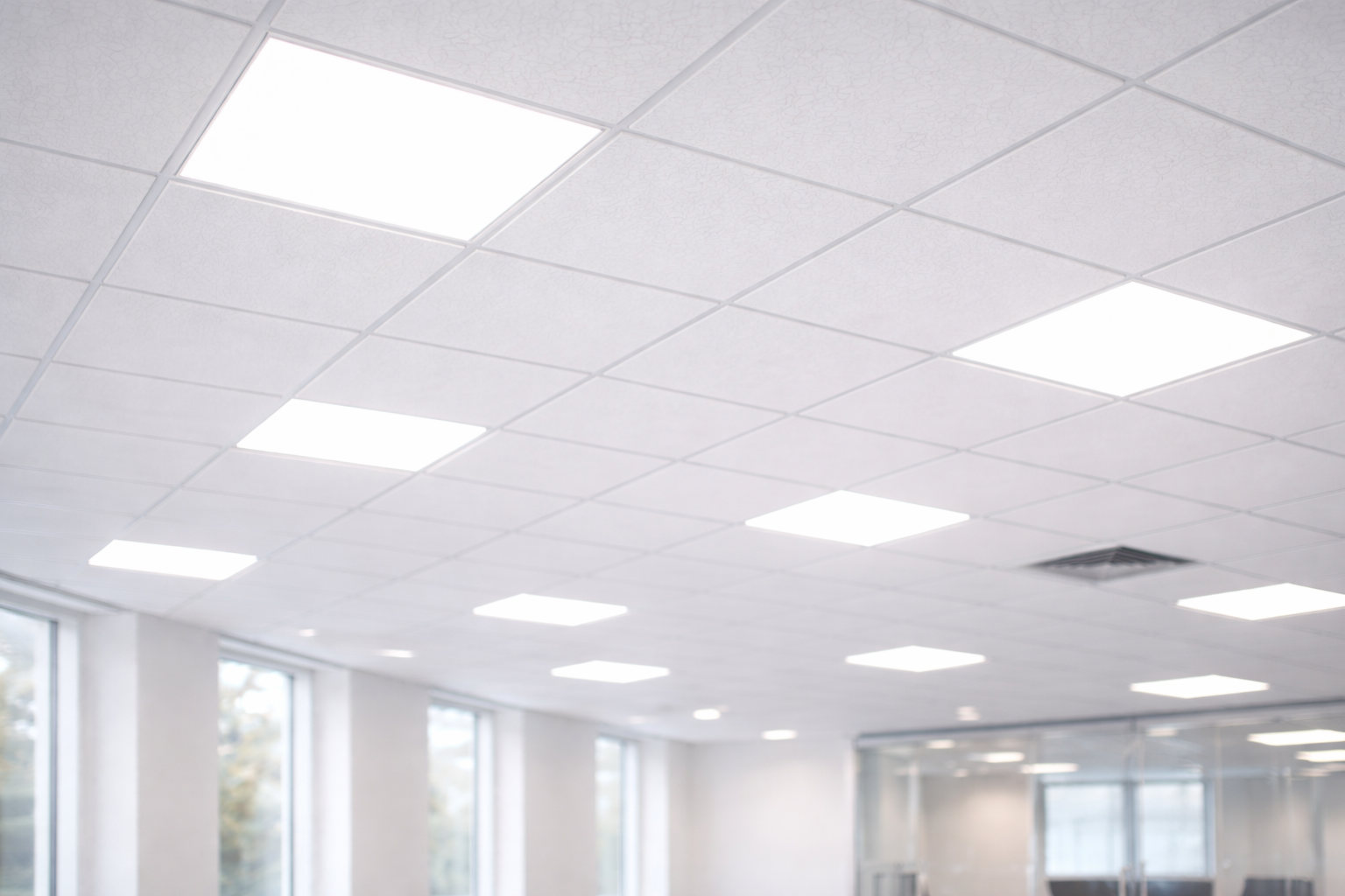 Systeemplafond kantoor met LED-verlichting