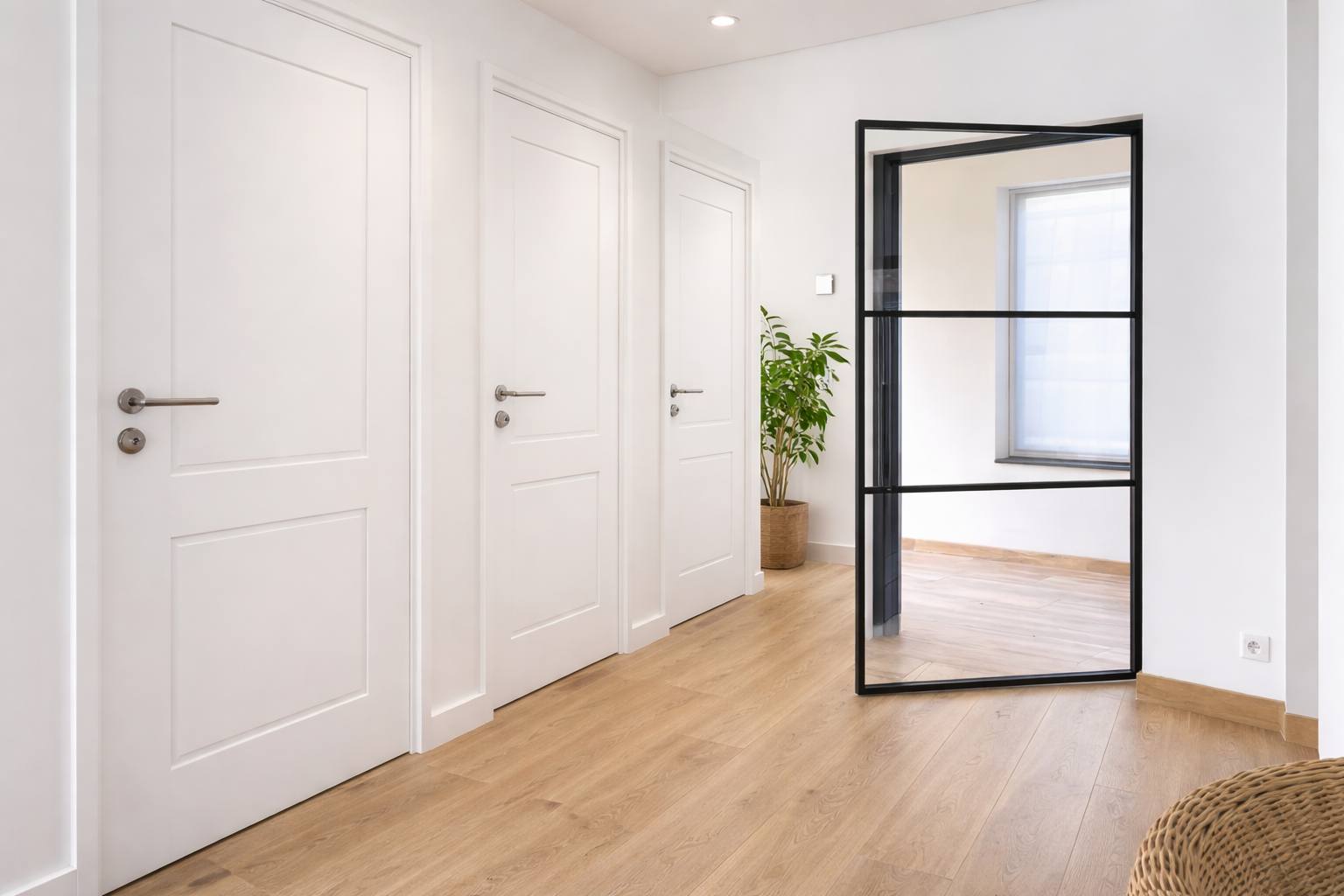 Witte binnendeuren in hal - modern paneeldeur ontwerp
