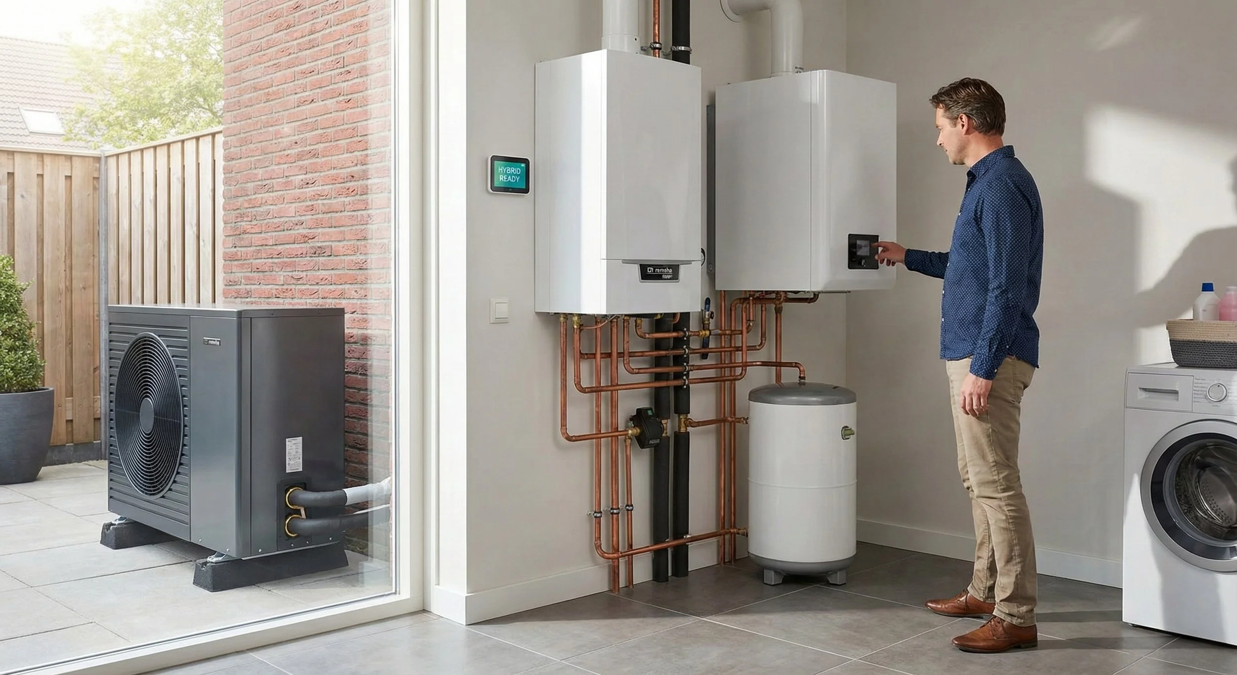 Hybride warmtepomp installatie in een Nederlandse woning