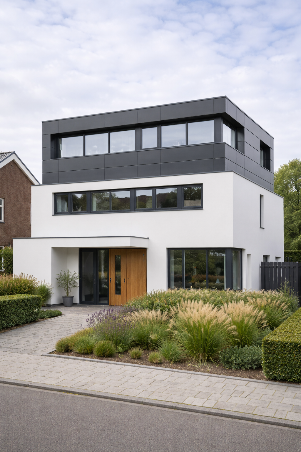 Strakke moderne dakopbouw in Amsterdam-Noord met vlak dak en aluminium gevelbekleding