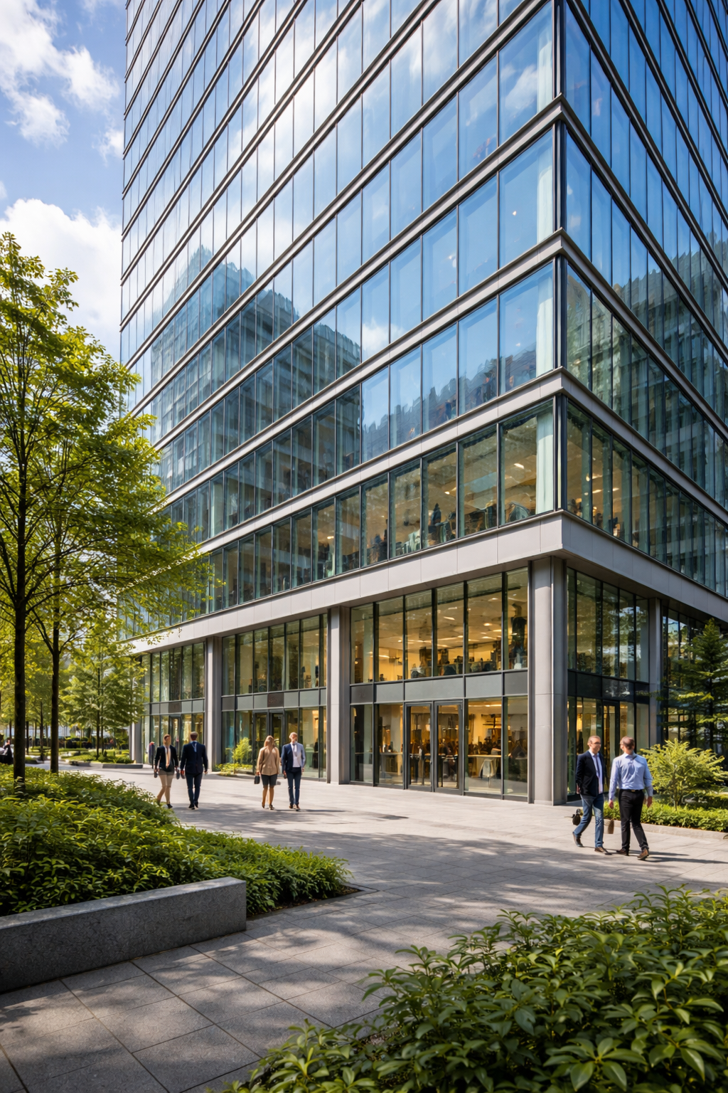 Modern kantoorgebouw met glazen gevel