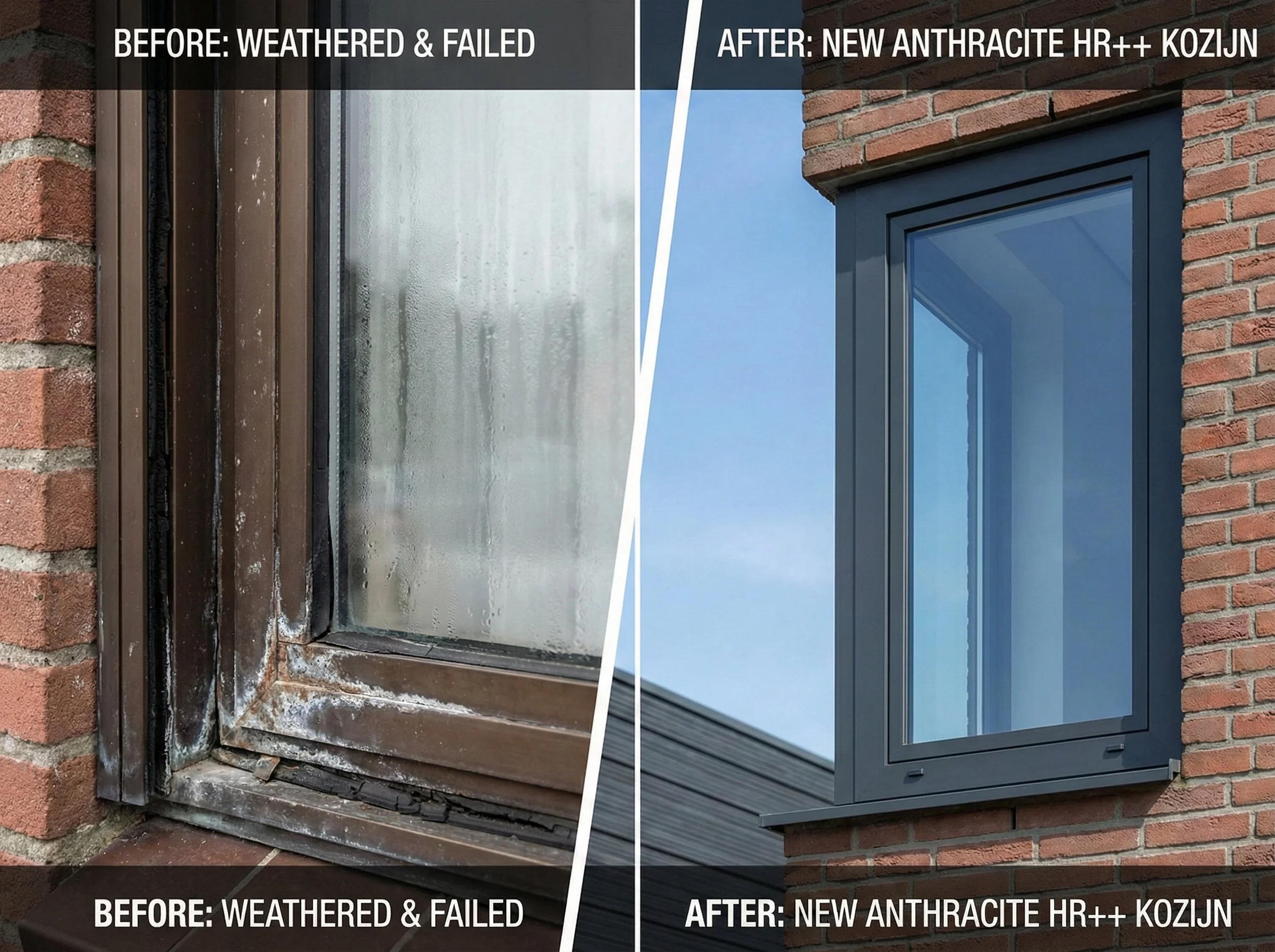 Voor en na kozijnrenovatie - van oud naar nieuw aluminium kozijn