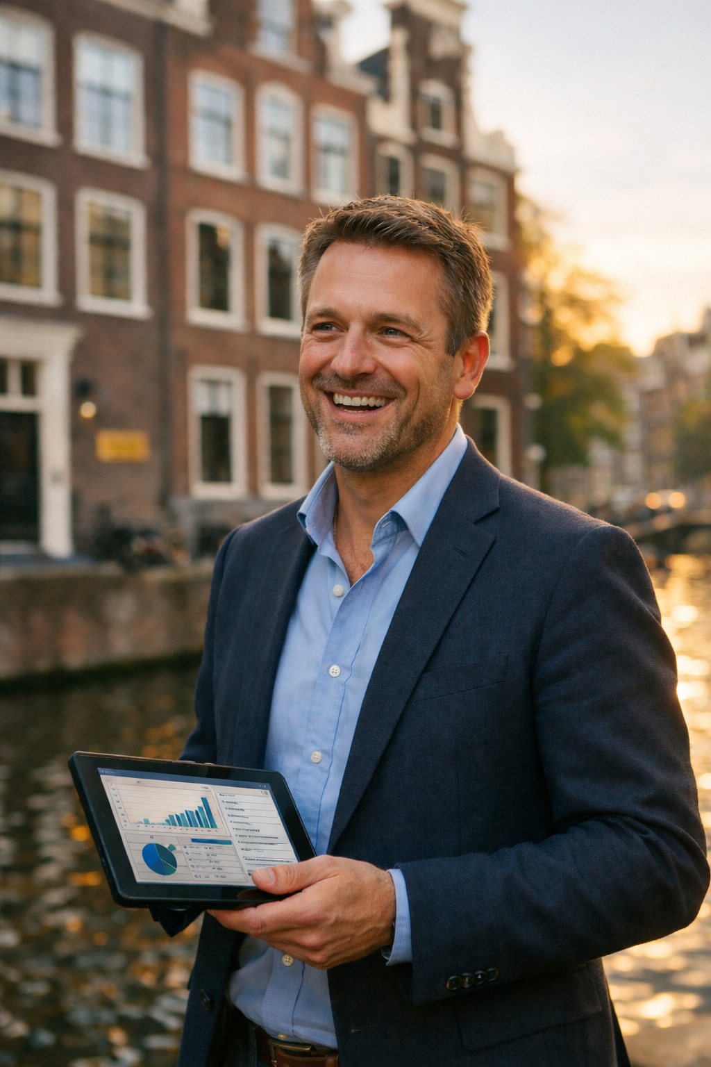 Vastgoedbeheerder inspecteert monumentaal grachtenpand in Amsterdam