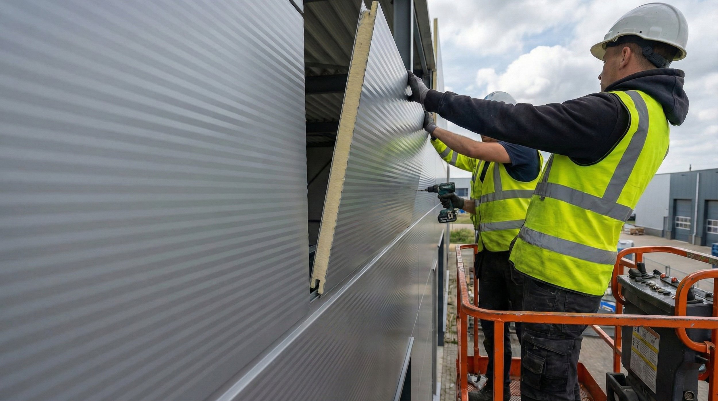 Reparatie en vervanging van sandwichpanelen en wandbeplating aan bedrijfspand