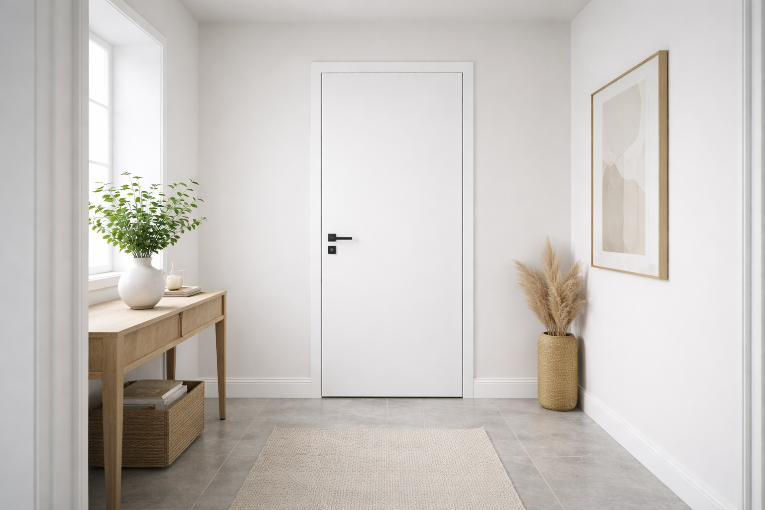 Witte binnendeuren in moderne hal - strakke paneeldeuren