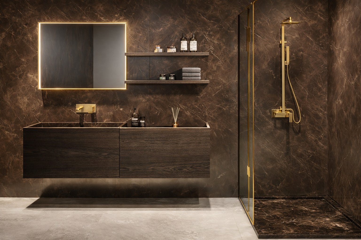 Modern tegelwerk in badkamer - grote formaat wandtegels