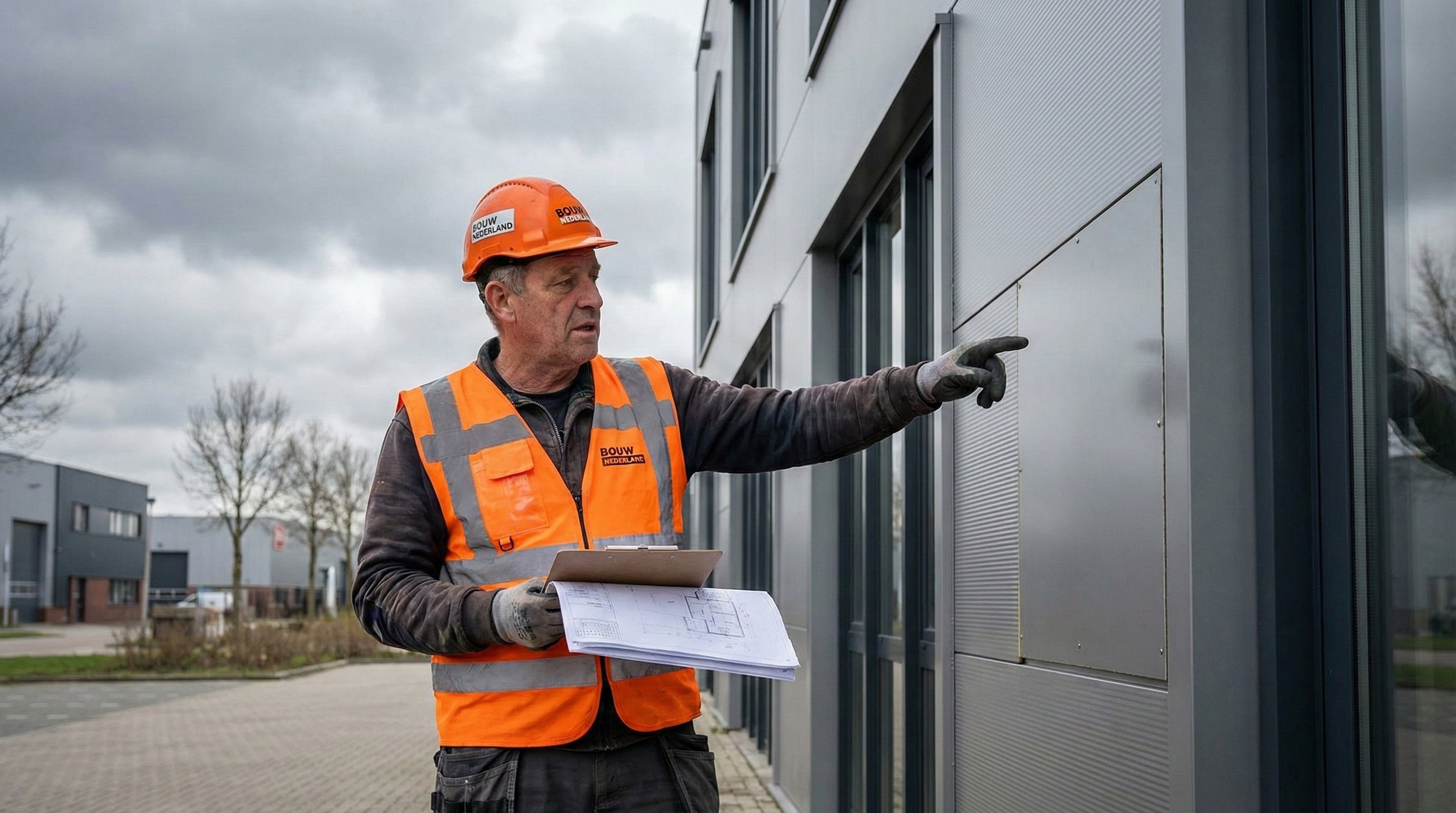 Professioneel gevelschade herstel aan bedrijfspand in Amsterdam - Beheer & Service vakman aan het werk