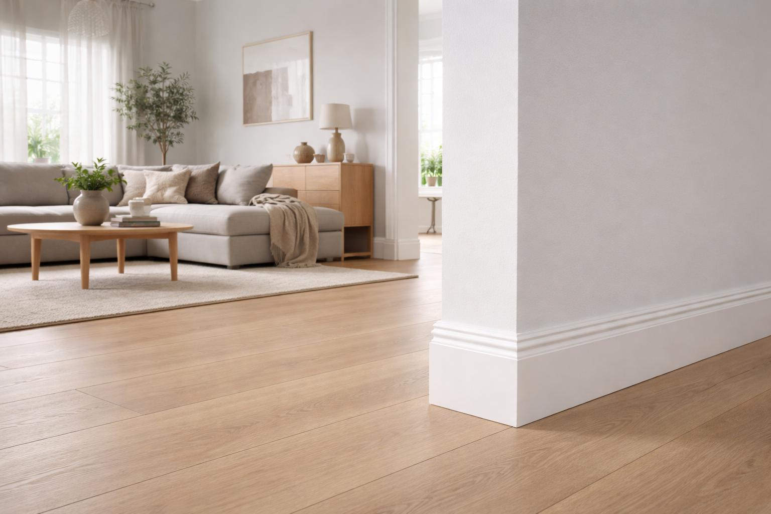 Strakke witte plinten langs muur - professionele afwerking