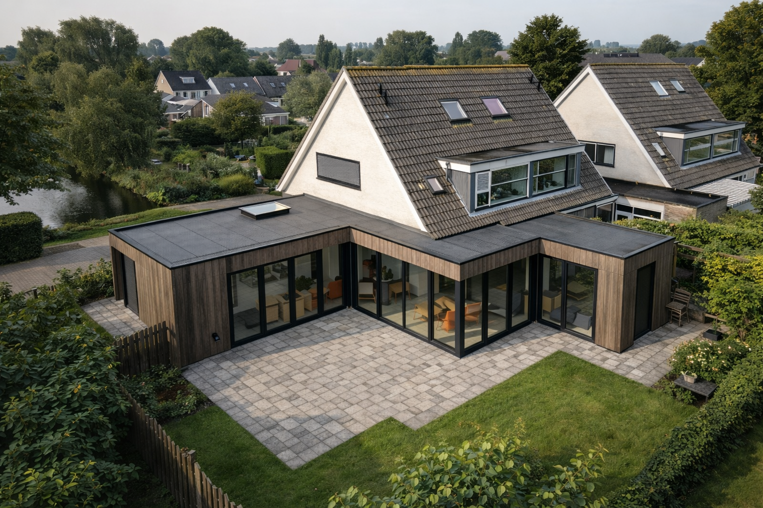 L-vormige uitbouw met werkplek