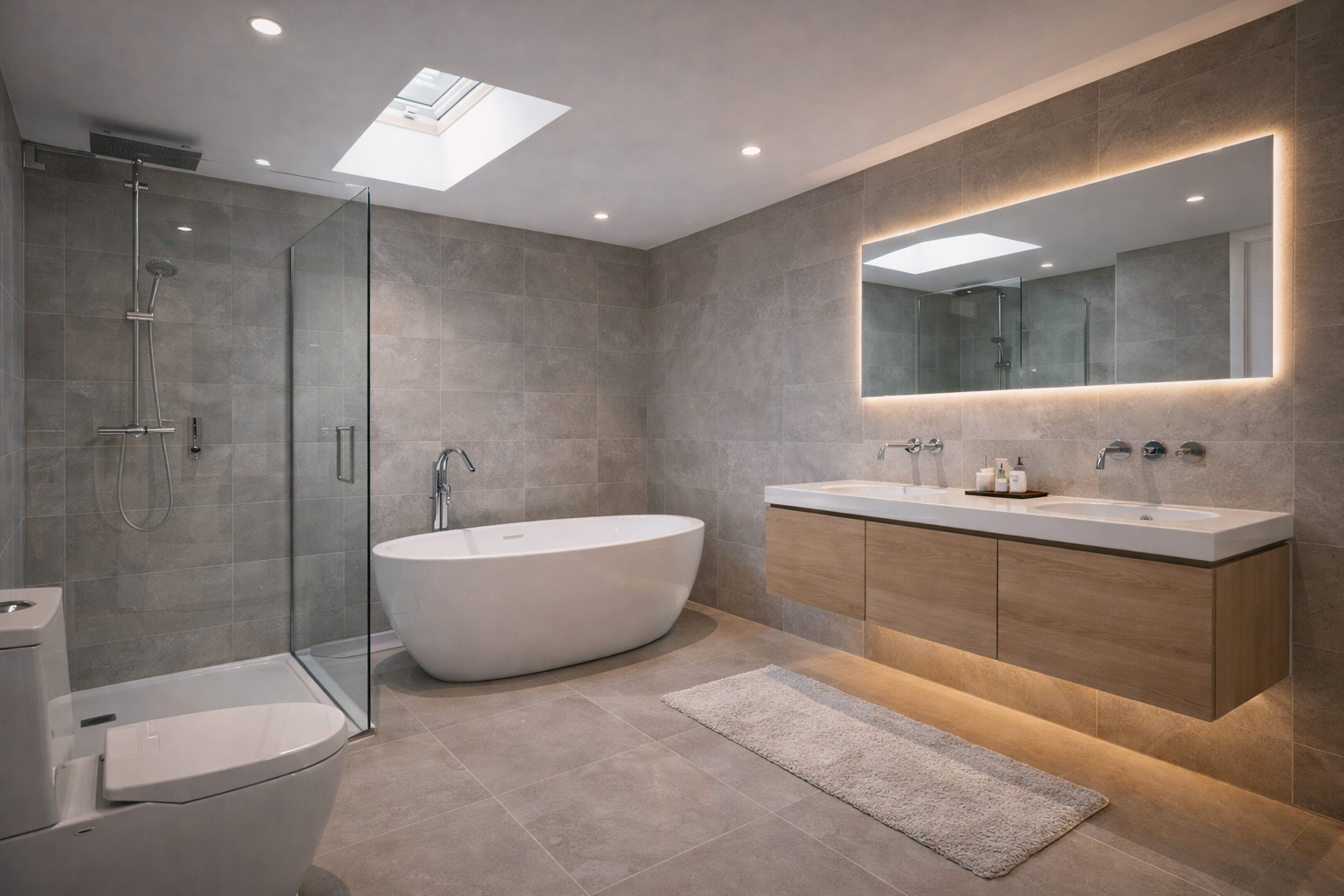 Moderne badkamer met vrijstaand bad