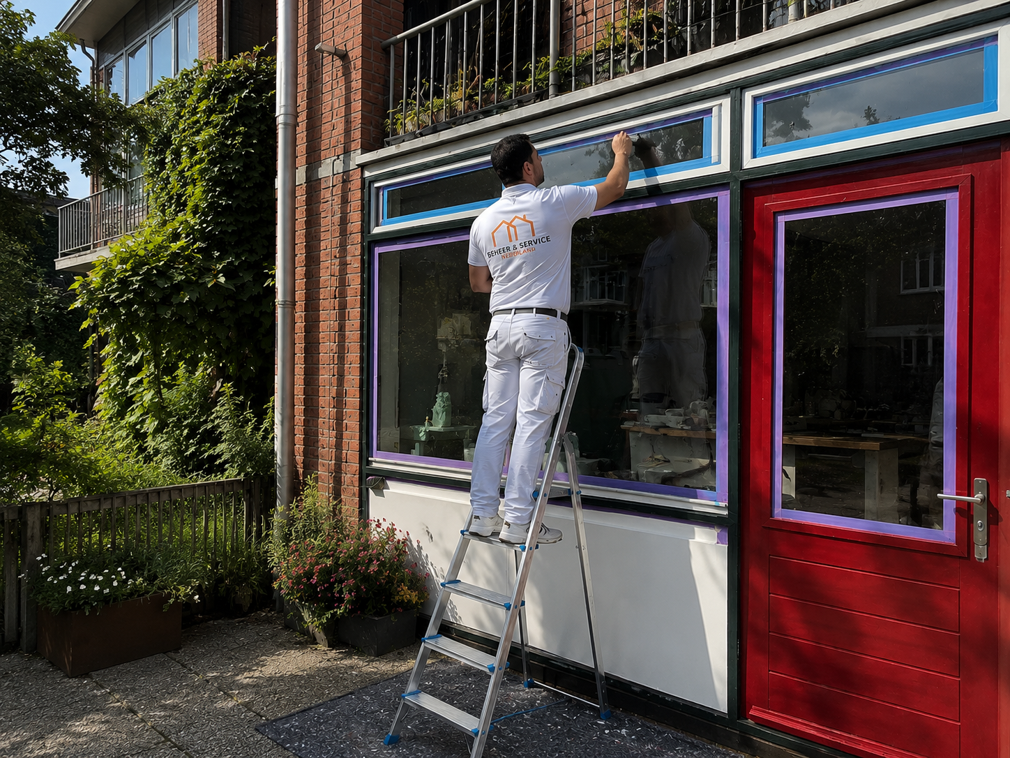 Vakschilder lakt een houten kozijn van een woning in Amstelveen