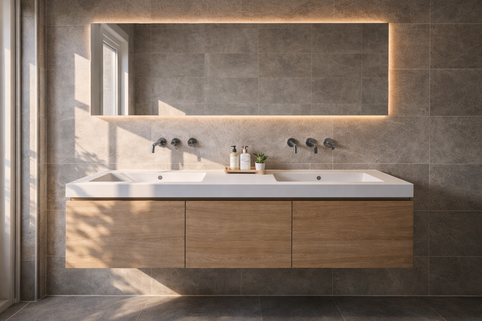 Dubbele wastafel met maatwerk meubel