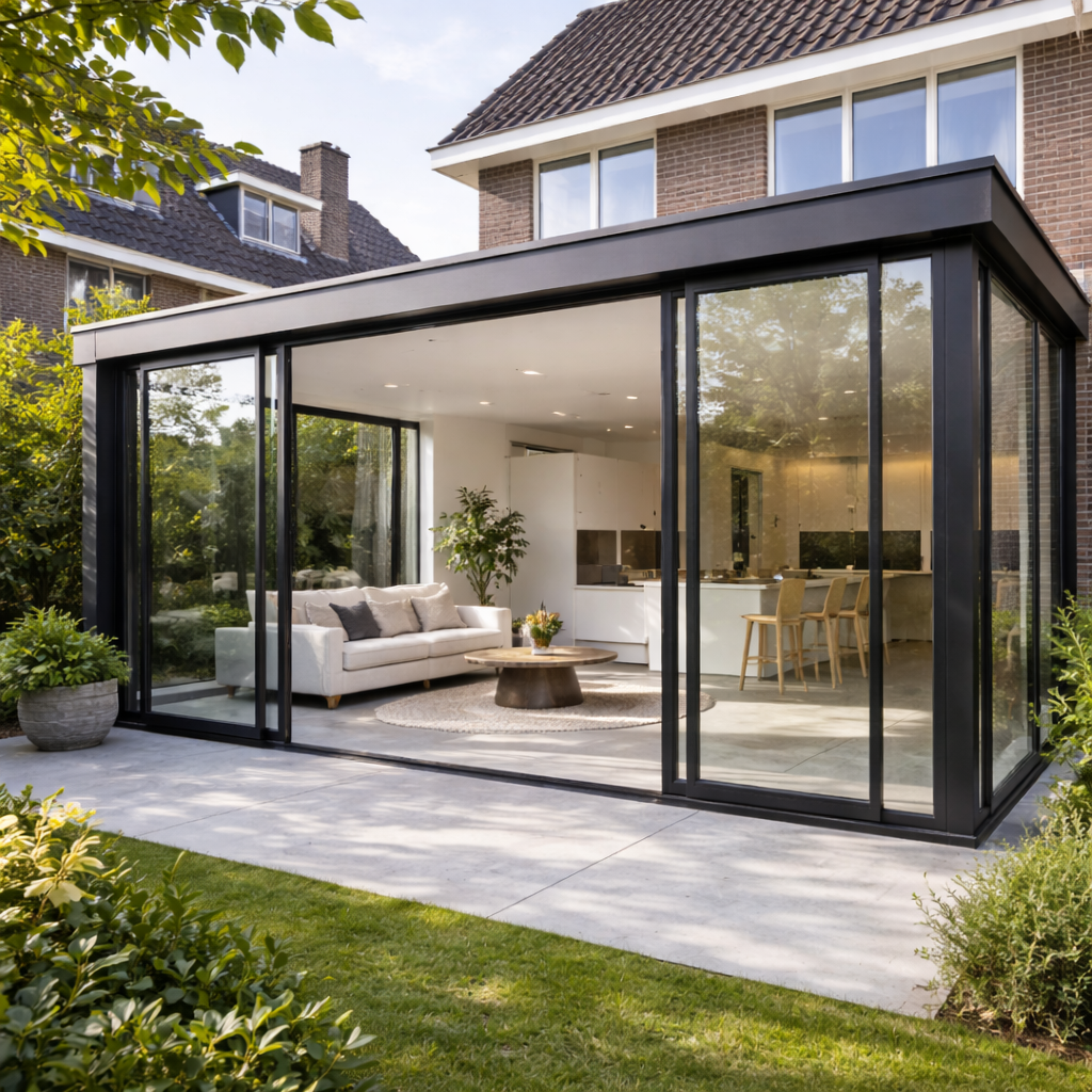 Uitbouw woning Amstelveen glazen pui