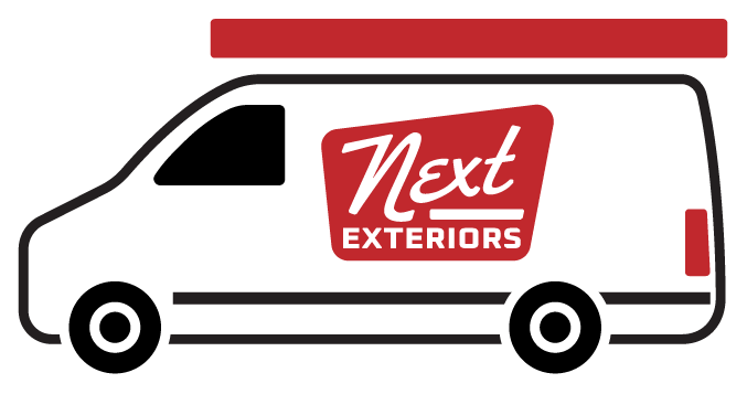 Next Exteriors truck on a job site in Macomb County Michigan