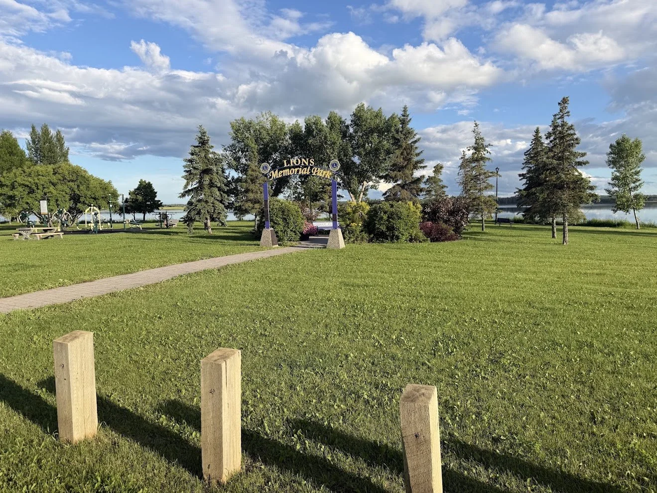 Lions park in Bonnyville with the lake beyond