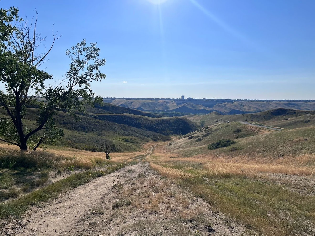 Hiking path through the coulees in Lethbridge on a sunny day