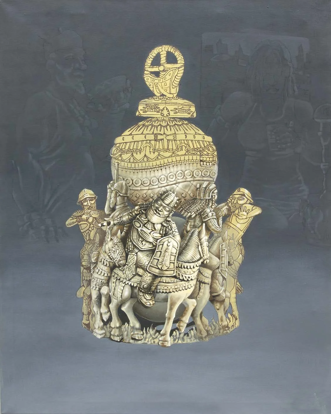 Chiedu Okonta, The Untitled Saltcellar Allegory, 2025, acrylic on canvas, 61 x 76.5 cm — MeSo Ventures