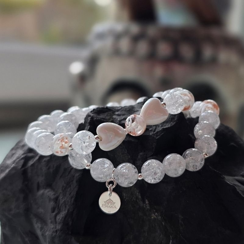 Bergkristall Edelstein-Armband mit Murano-Glas - Eisblüte Kollektion - Handgefertigte Heilsteine Bayern - PRANA