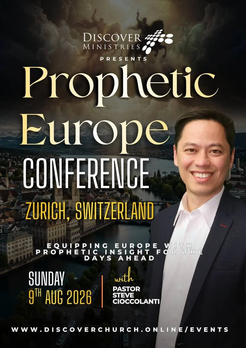 Prophetic Europe Conference brochure — Pastor Steve Cioccolanti, Zurich, August 9 2026
