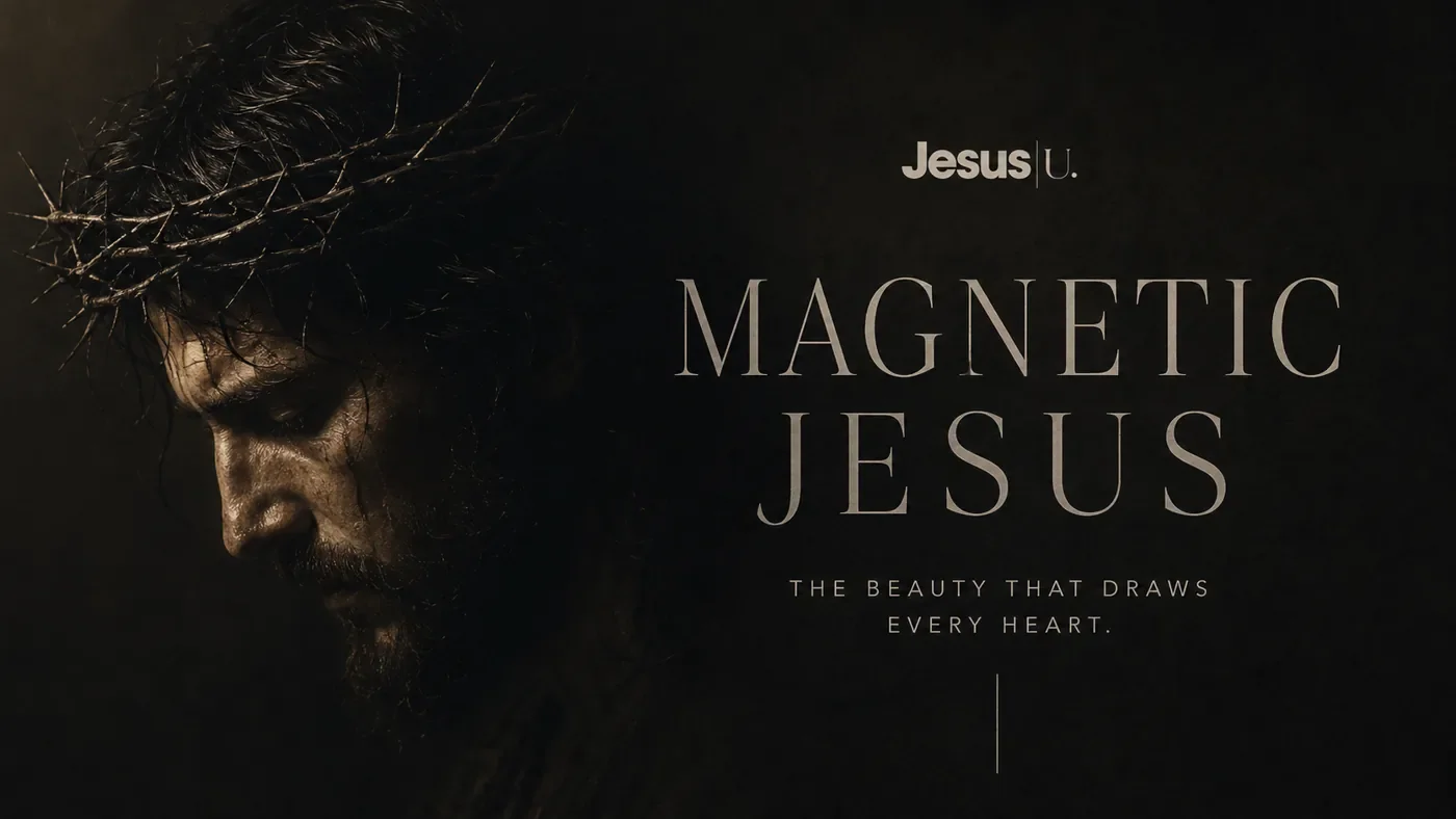 Magnetic Jesus course art: a shadowed portrait of Christ wearing a crown of thorns