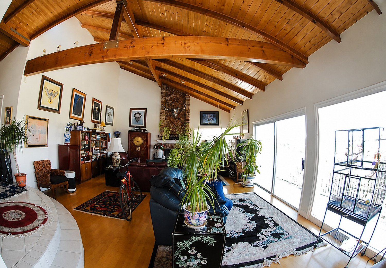 Light-filled living room in a Studio City hills residence with a private recording studio.
