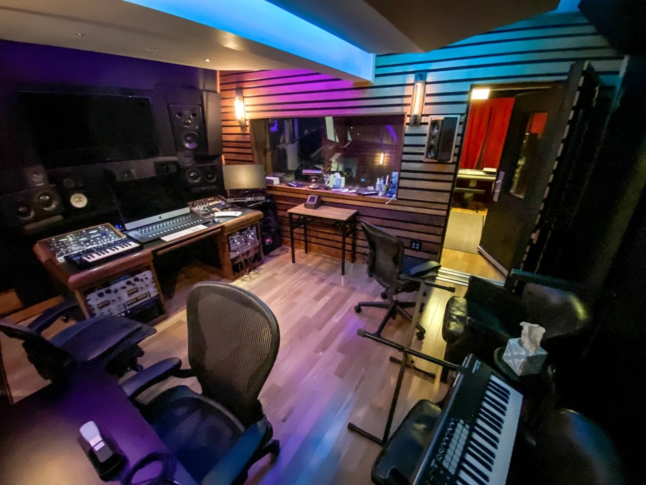 Professional recording or post-production facility photograph.