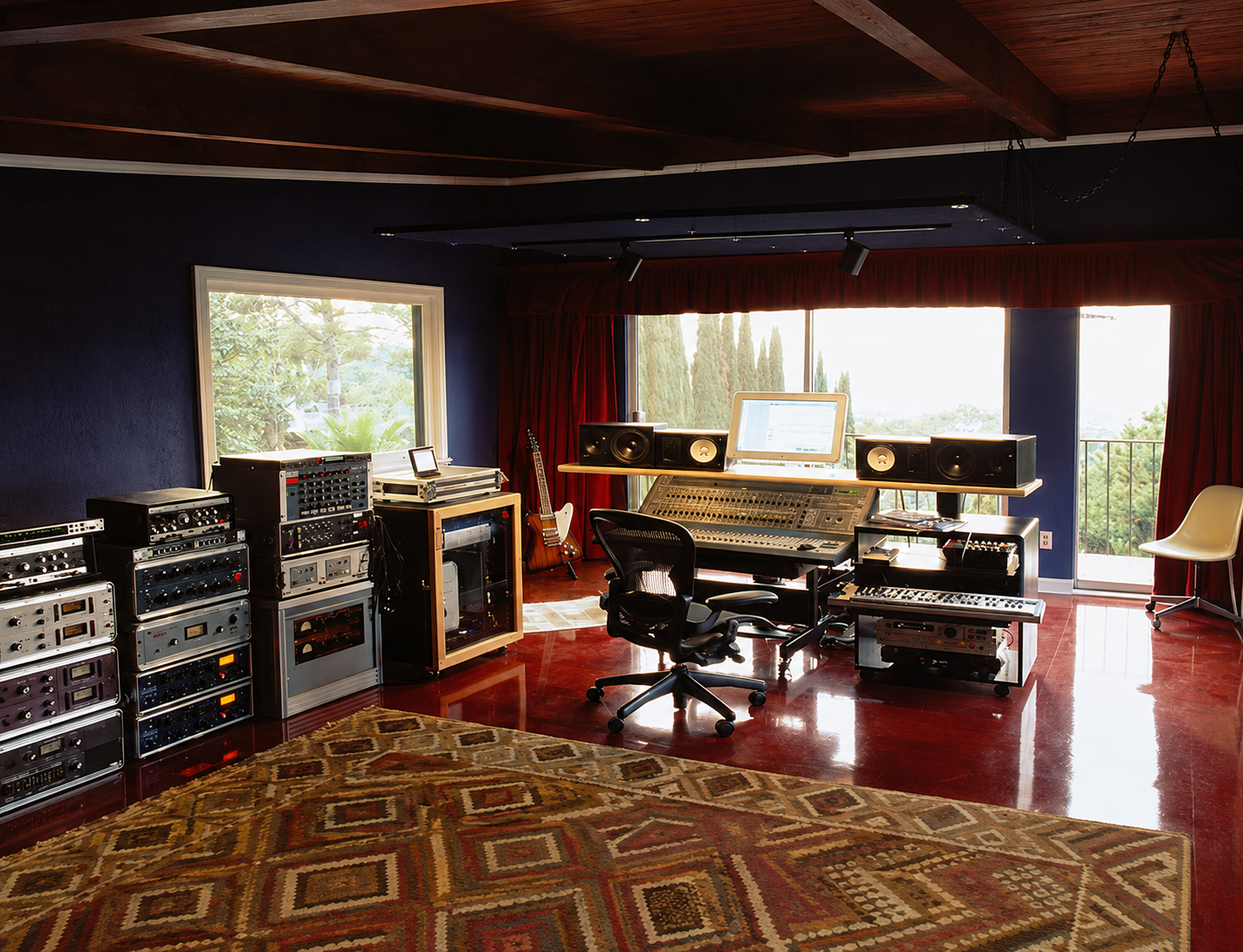 Private recording studio control room within a Hollywood Hills entertainment residence.