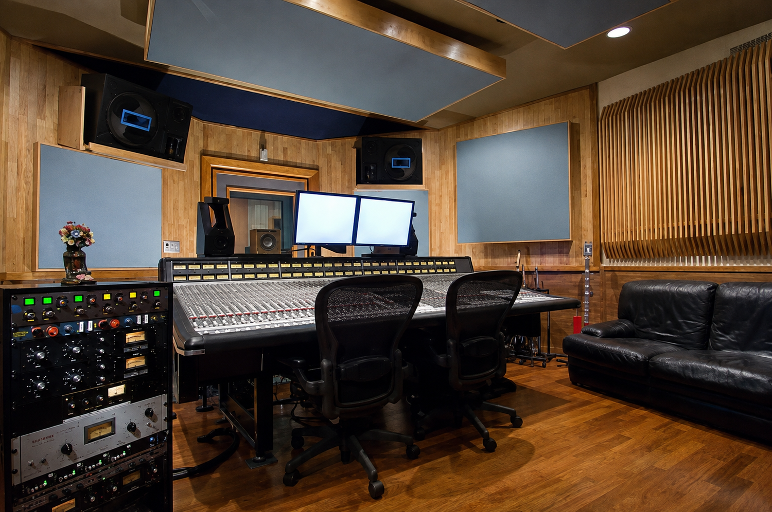 Professional recording or post-production facility photograph.