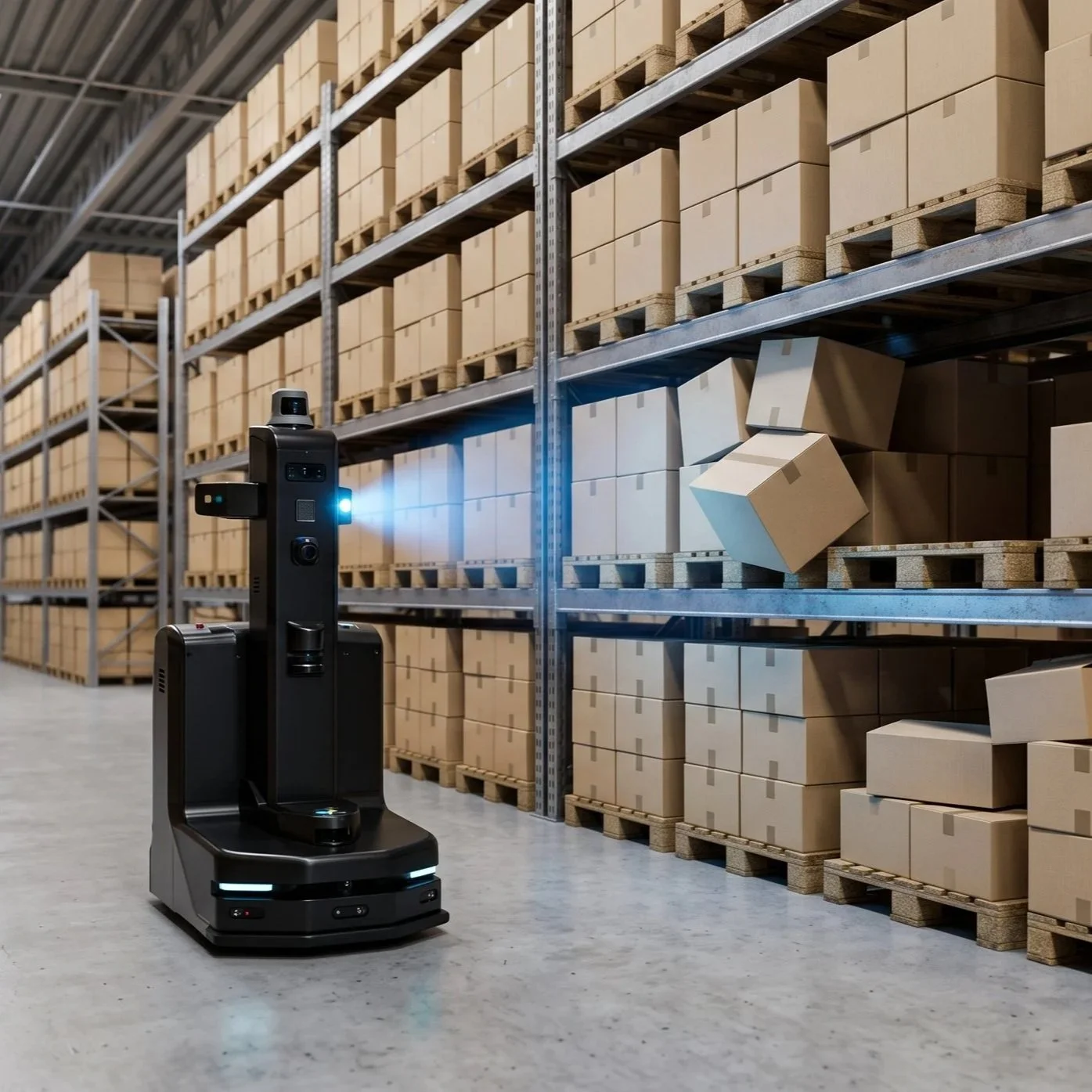 warehouse worker scanning inventory with handheld terminal