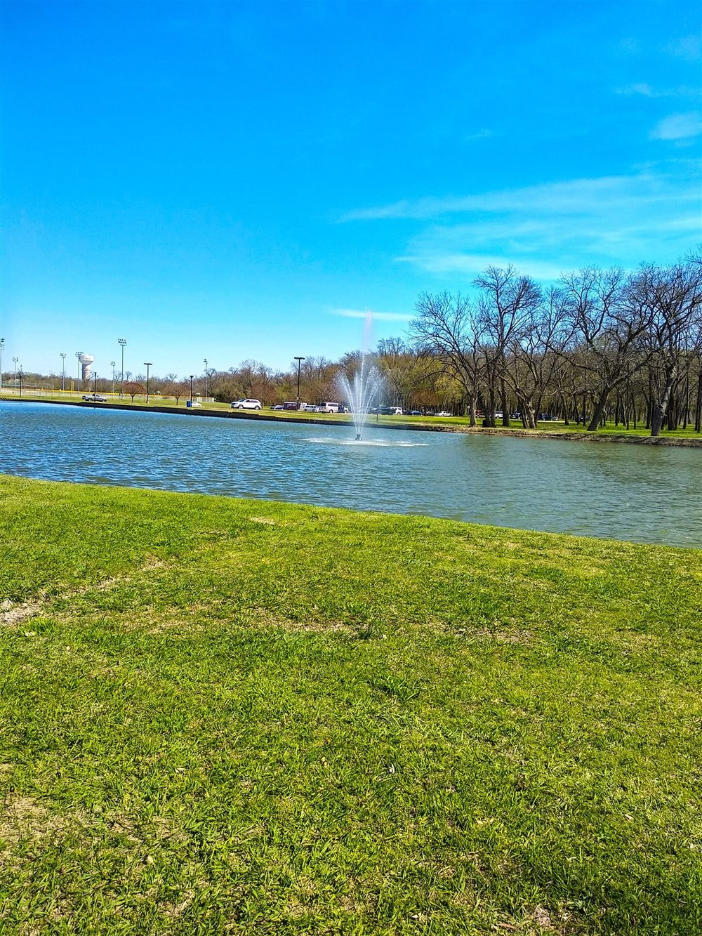 Fountain on the pond at Towne Lake Park in McKinney