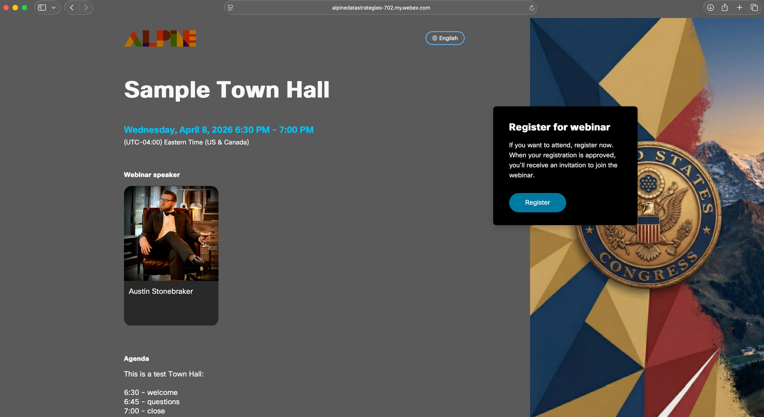 Sample branded registration page