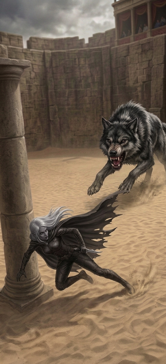 Maru and wolf showing evasive maneuvers