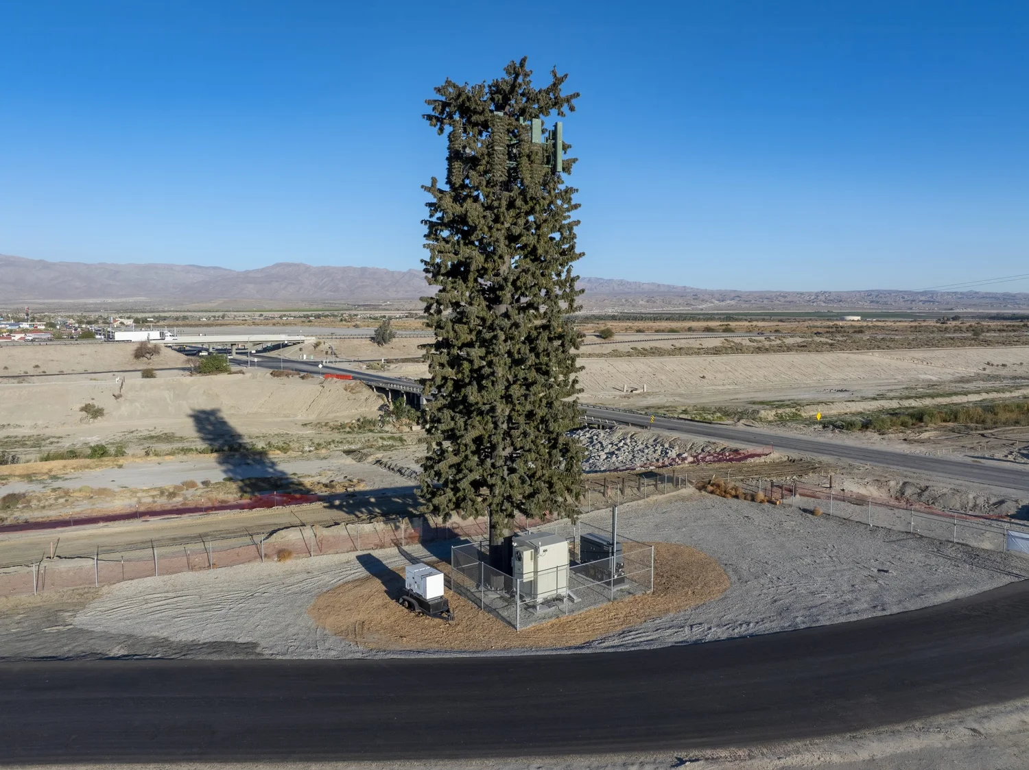 Drone view of a cell tower for close-up inspection