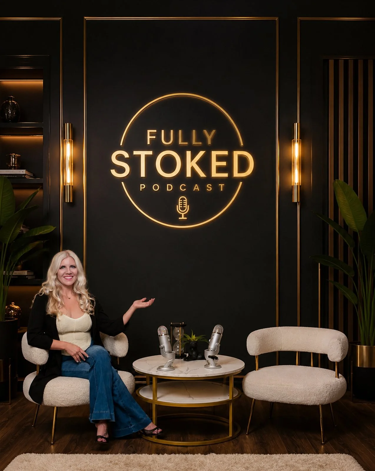 Sarah on the Fully Stoked Podcast set