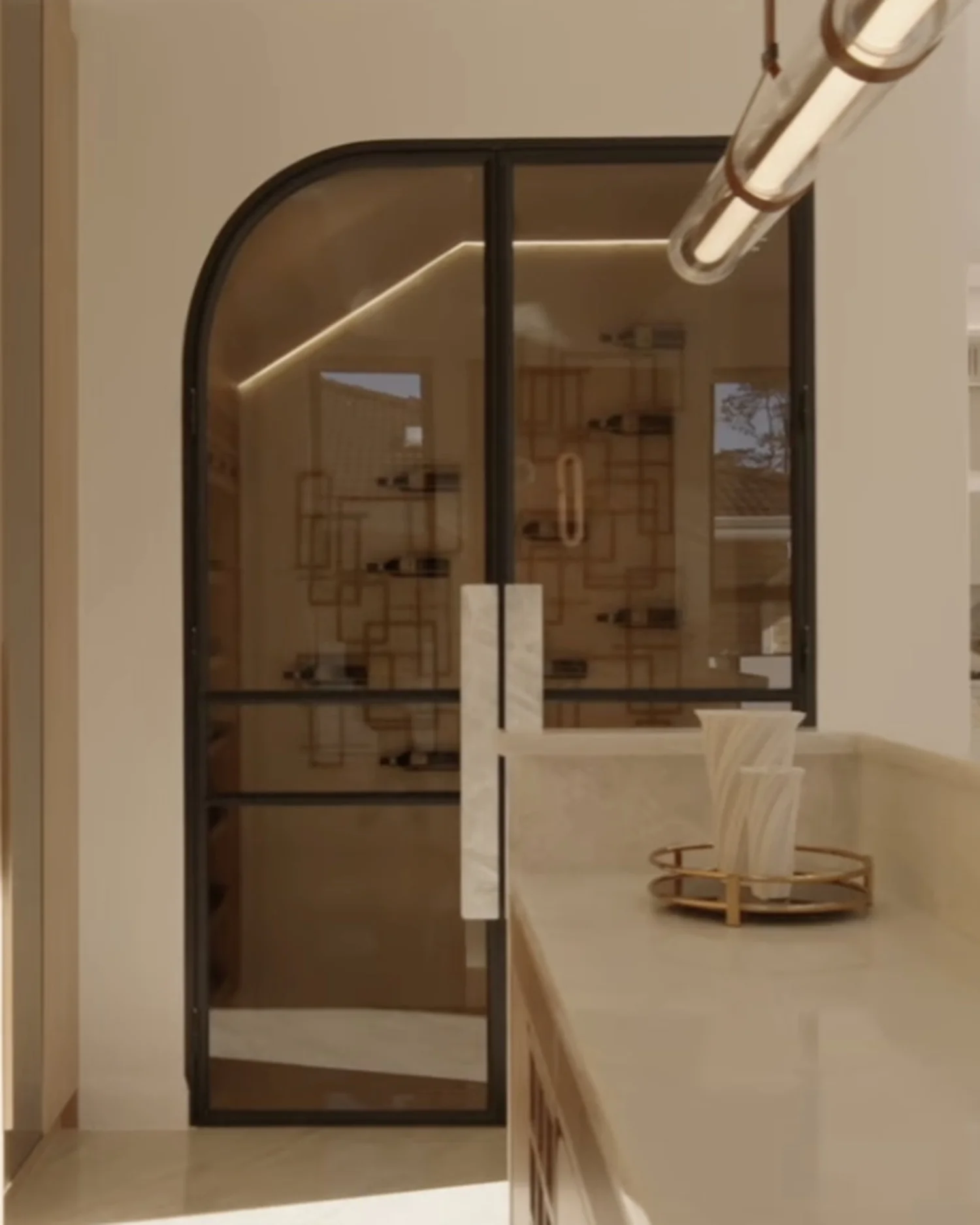 Closer view of the Lindfield cellar doors with one arched side and one square side