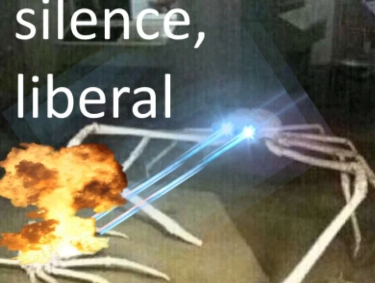 The spider crab meme captioned silence, liberal