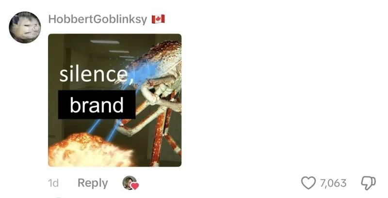 A commenter replying with the Silence, Brand! graphic