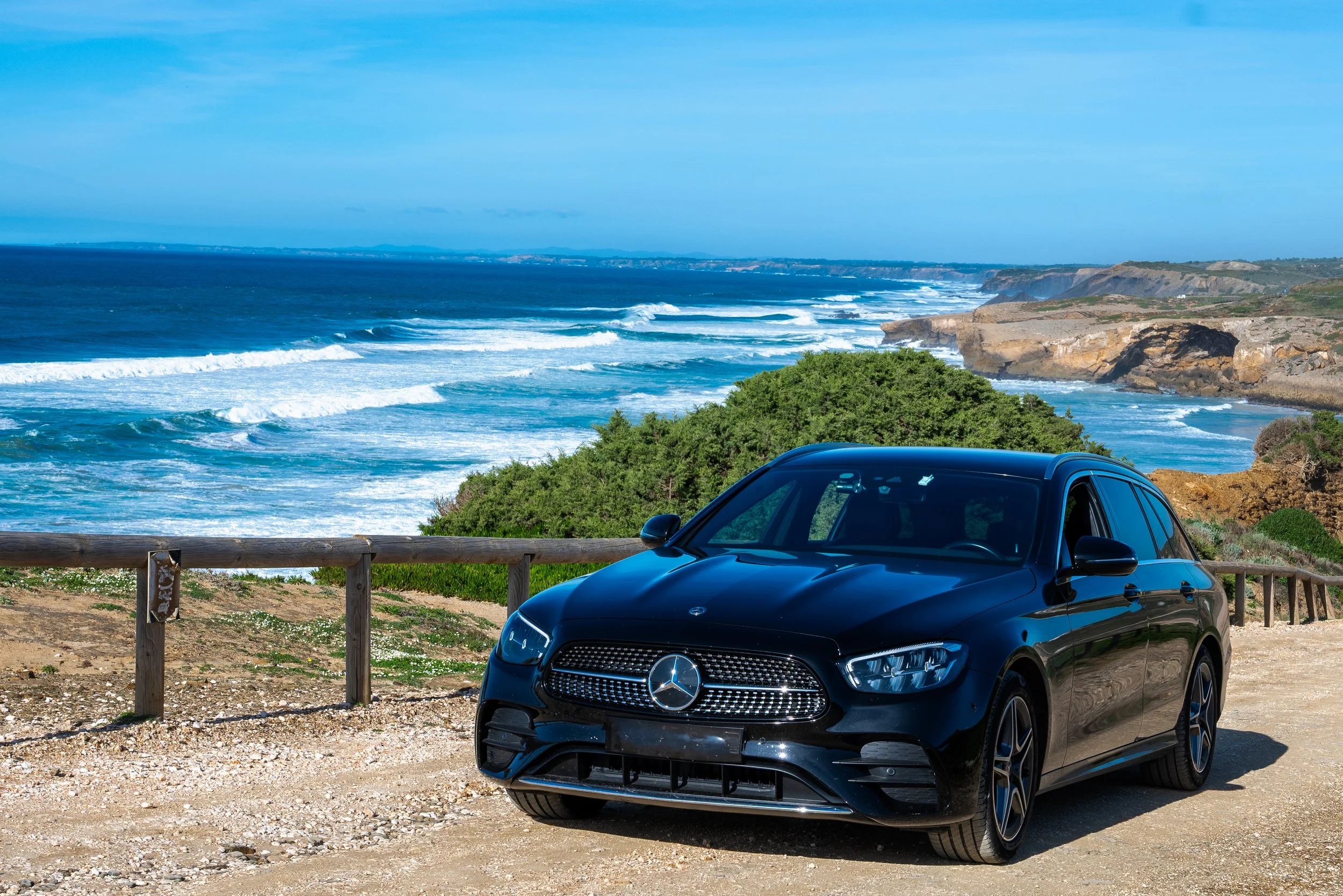 Private transfer in Algarve Mercedes vehicle with coastal road view