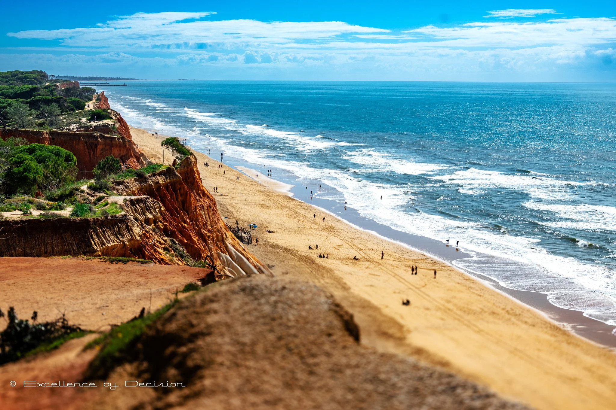 Falésia Beach with red cliffs and golden sand in Albufeira