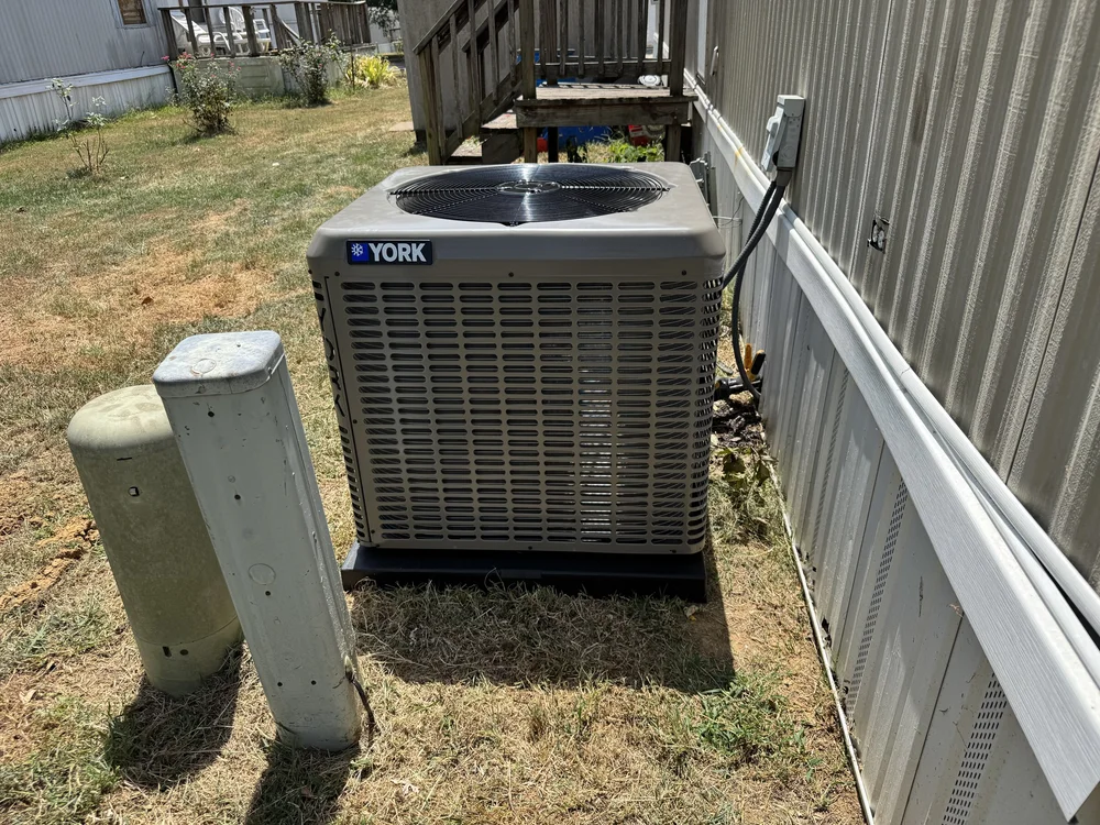 York AC condenser installed by Clark HVAC at a mobile home in Van Buren, AR