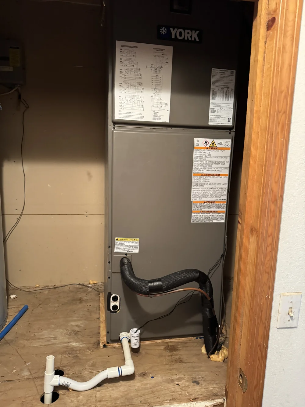 York air handler installed by Clark HVAC in a mobile home near Keota, OK