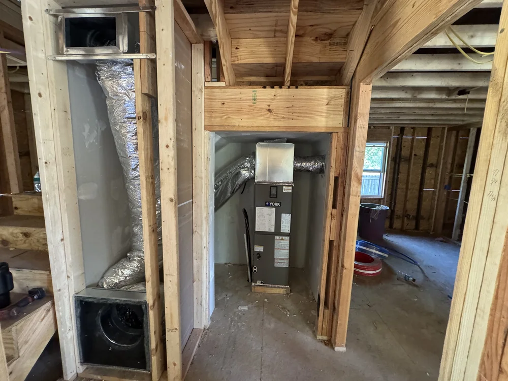 HVAC rough-in by Clark HVAC at a new-construction home near Spiro, OK