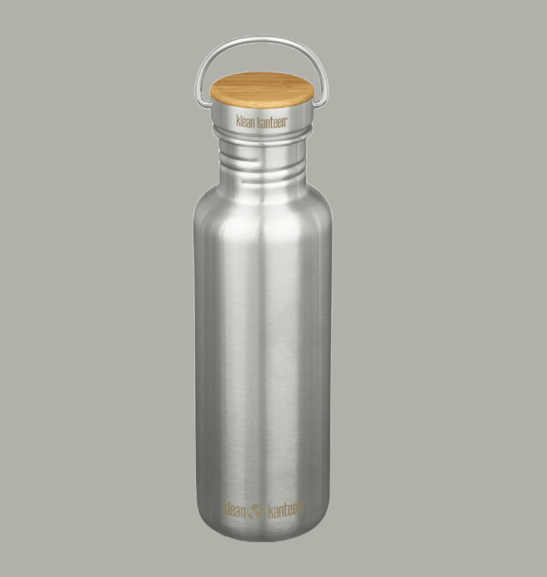 A stainless steel Klean Kanteen water bottle