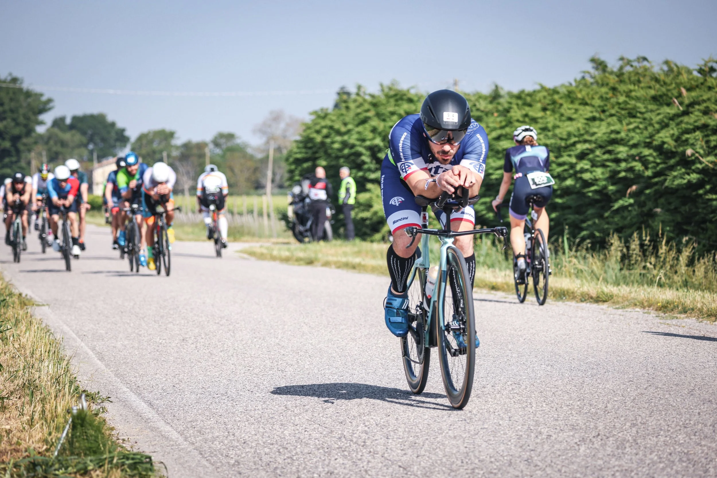 Antony Christou, Total Endurance athlete, riding in an aero position during the Valencia triathlon bike leg
