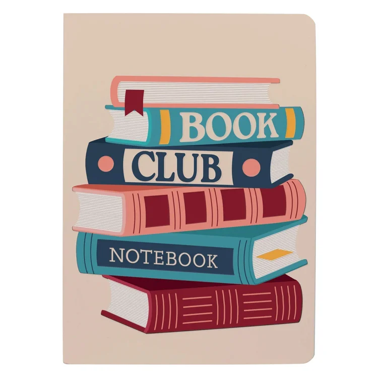 Book Club Notebook by The Unemployed Philosophers Guild, a cover illustrated with a stack of books